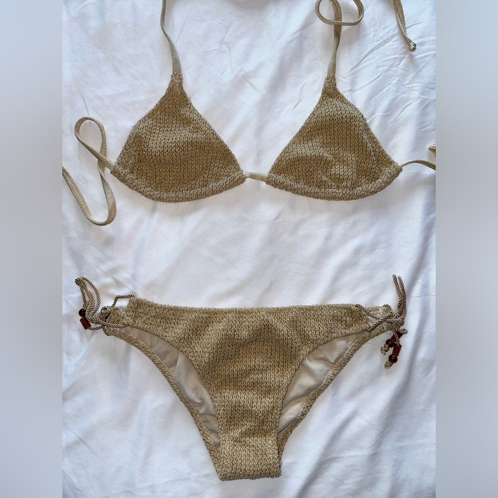 NWT Melissa Odabash Gold Knit Bikini